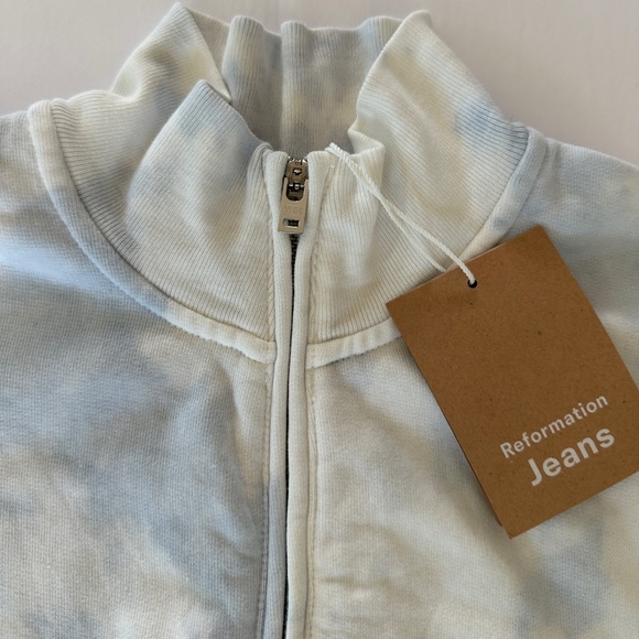 Reformation 3/4 Zip Sweatshirt Track Jacket Sky Blue & White Size S Tornado New - Picture 4 of 15